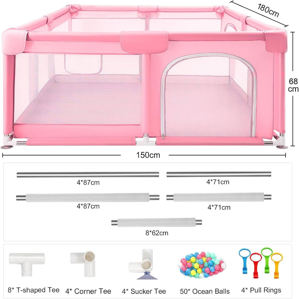 Baby Playpen for Toddlers with Soft Fabric Bumpers Large Safety Play Yard