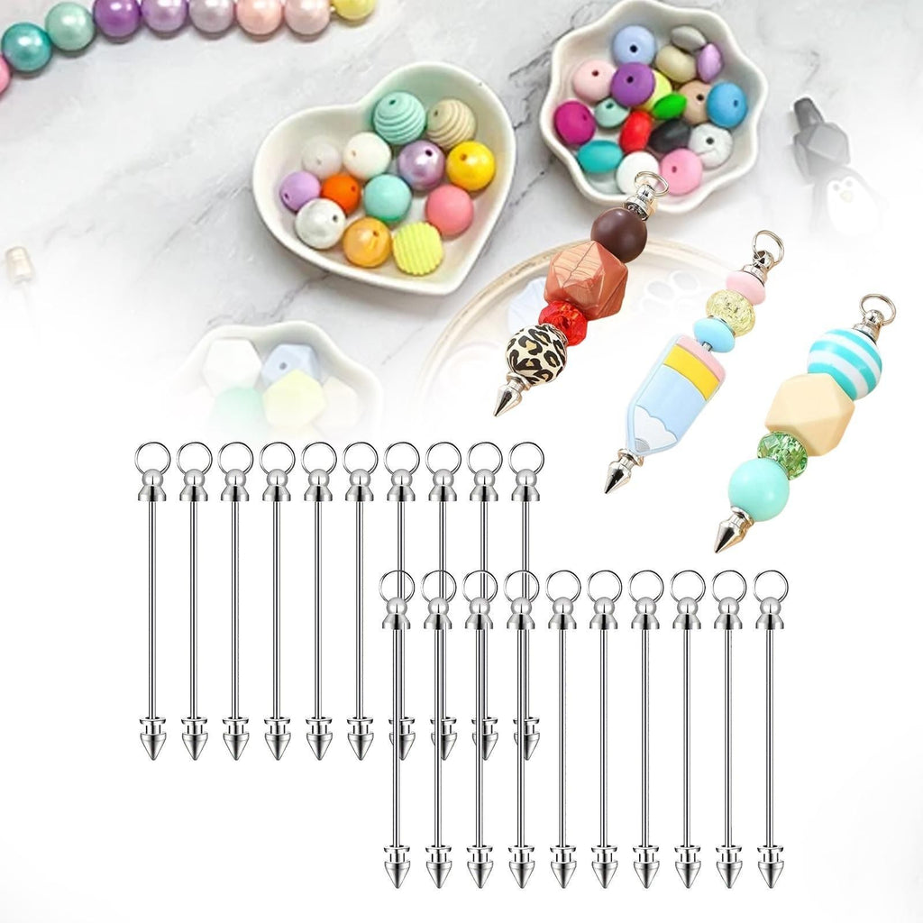 20 Pieces Beadable Keychains Bar DIY Set Blank Bead Keychain Key Chain Bar for