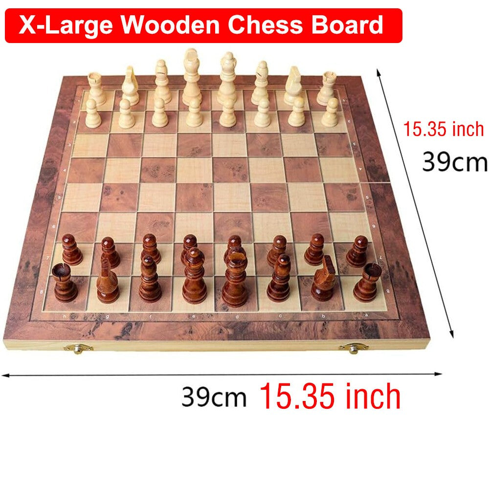 39CM Large Chess Wooden Set Folding Chessboard Board Chess 3 in 1 Chess Board