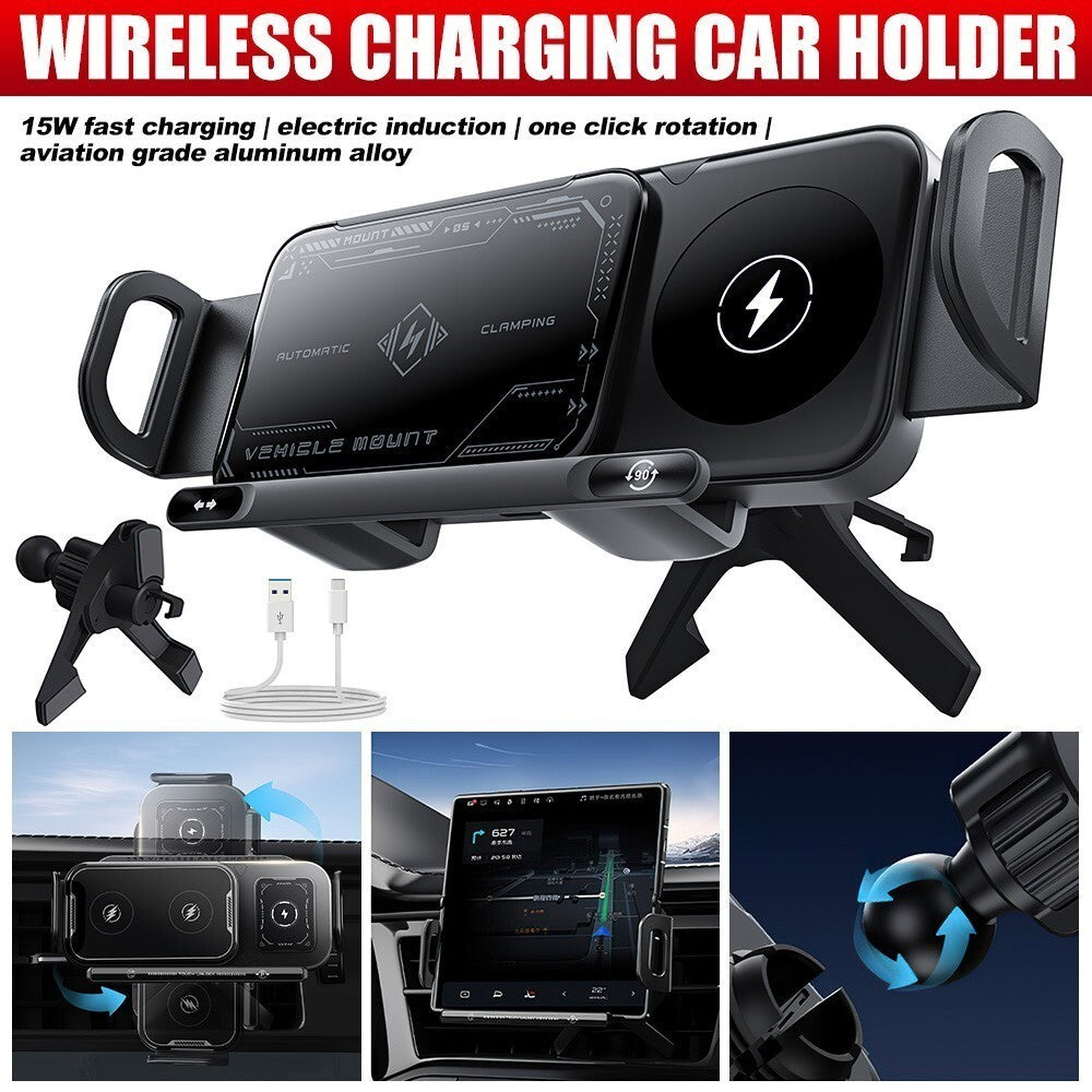 15W Wireless Charger Car Phone Mount Holder Air Vent Fast Charging Rotating UK