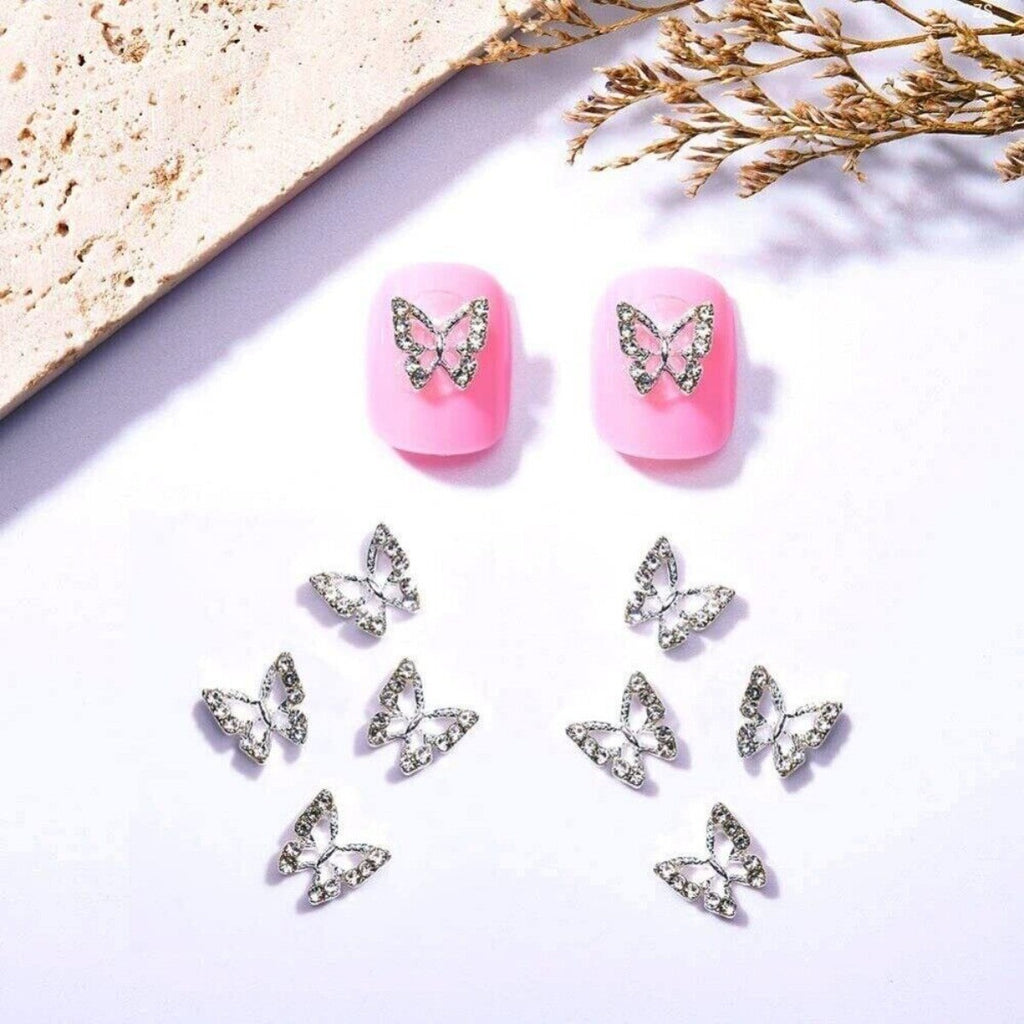 10pcs 3D Alloy Butterfly Nail Charms, Butterfly Nail Gems Nail Rhinestones Shiny