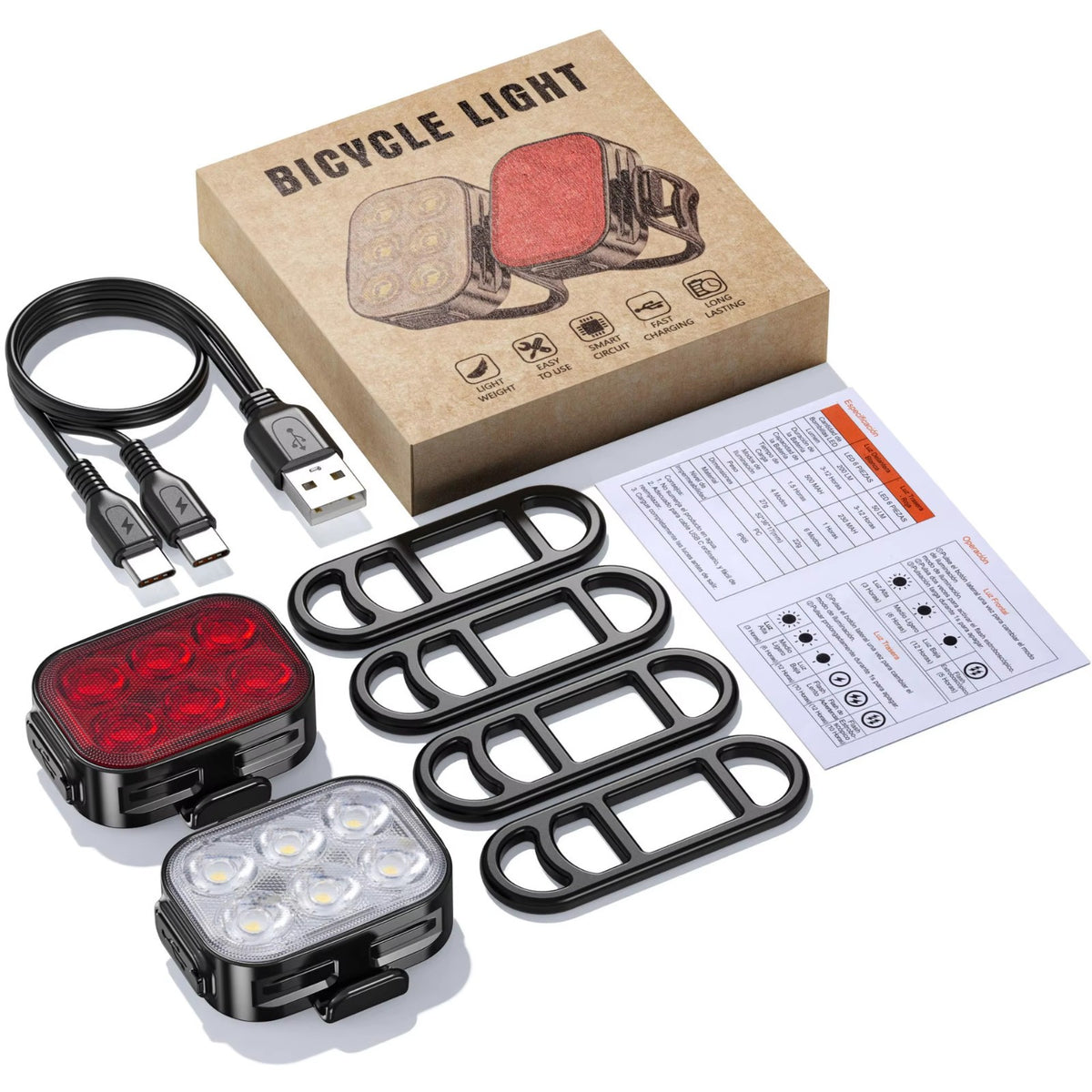 Bike Lights Night Warning Lights Rechargeable Bicycle Lights Front+Rear