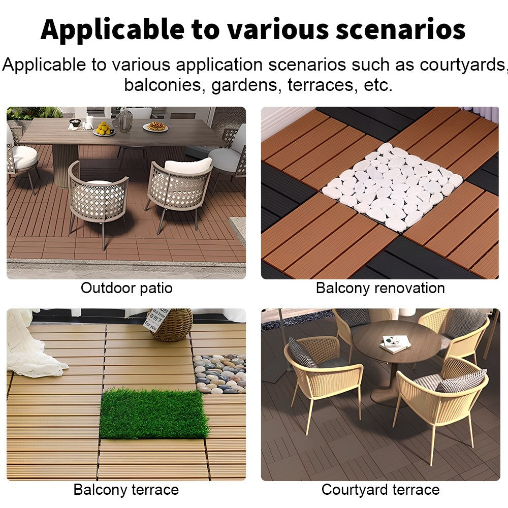 12Pack Heavy Duty Deck Tiles - Anti-Slip Interlocking Floor 30x30cm Outdoor UK