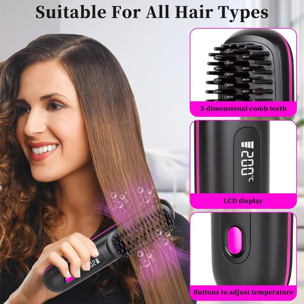 Portable Hair Straightener Brush Antiscald Hair Cordless Hair Straightener Brush