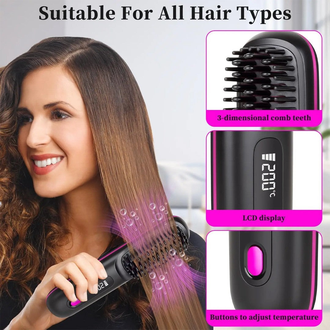 Portable Hair Straightener Brush Antiscald Hair Cordless Hair Straightener Brush