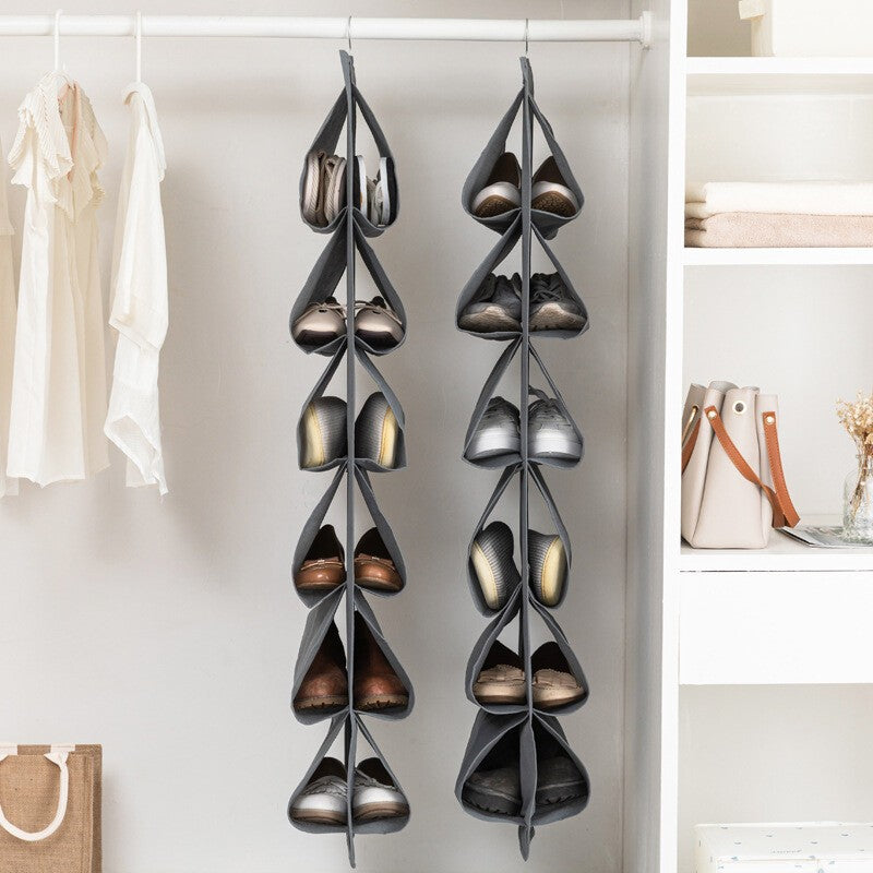 6 Large Pockets Hanging Shoe Organizer Fabric Dual Sided Shoe Holder Rack
