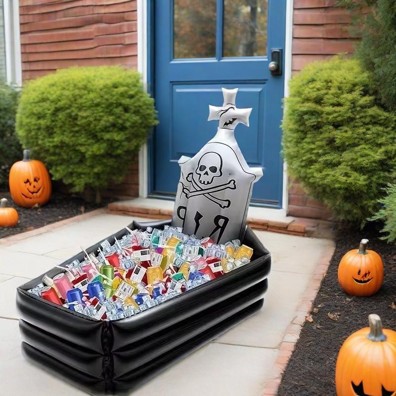 Halloween Inflatable Skeleton Tombstone Figure Decor Prop Drinks Wine Ice Bucket
