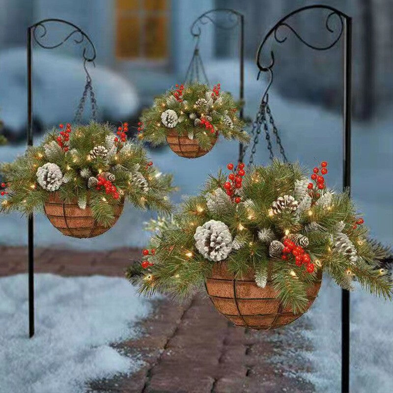 Christmas Artificial Flower Hanging Basket w/ LED Lights Xmas Garden Home Decor