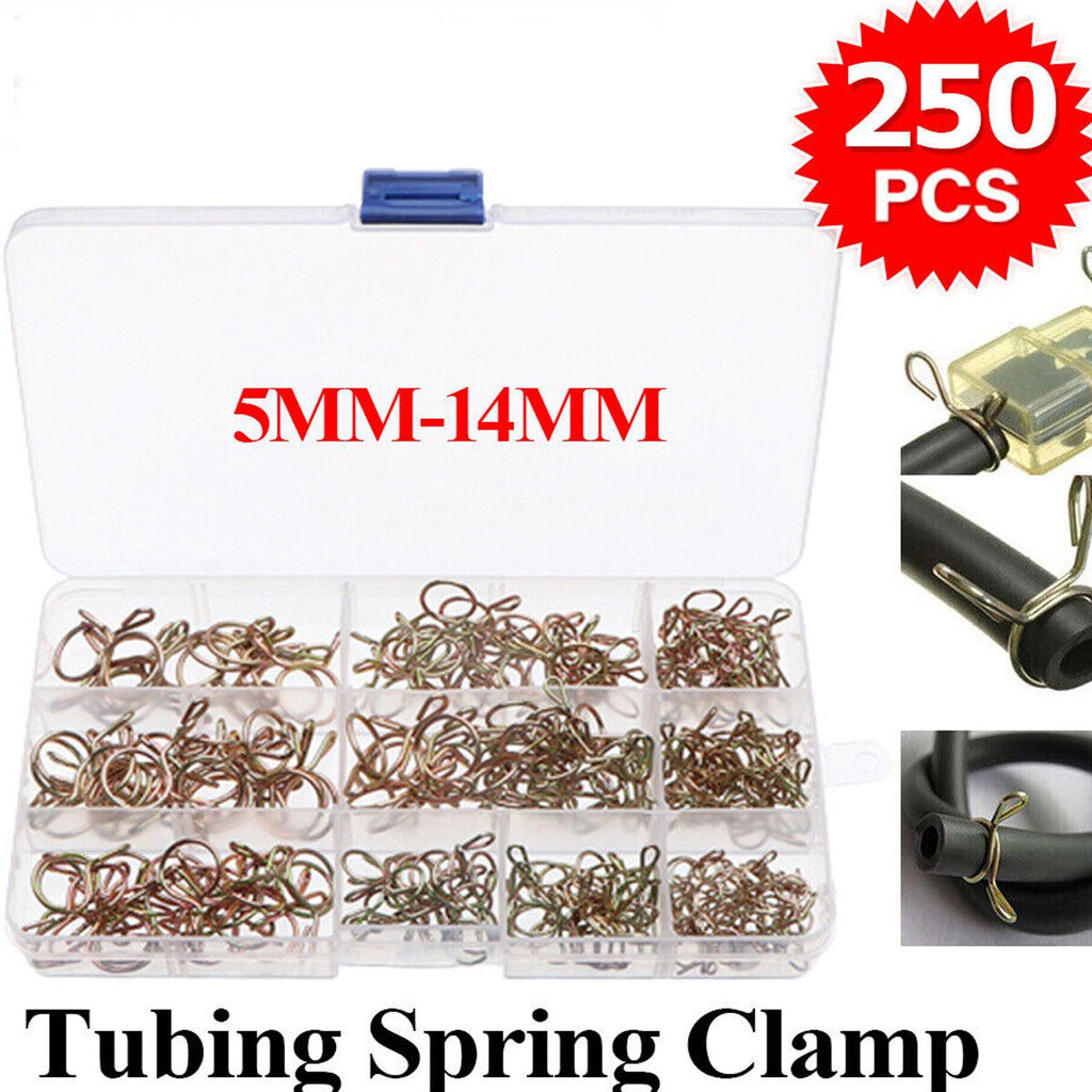 250Pcs Motorcycle Double Wire Spring Clamp Fuel Line Hose Tube Clips Assortment