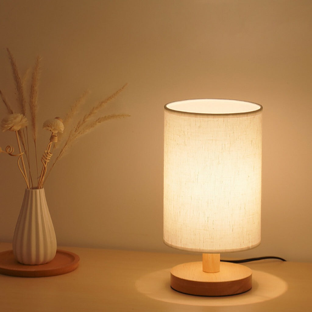 Nordic Style Solid Wood Fabric Table Lamp Bedroom Living Room Dimmable
