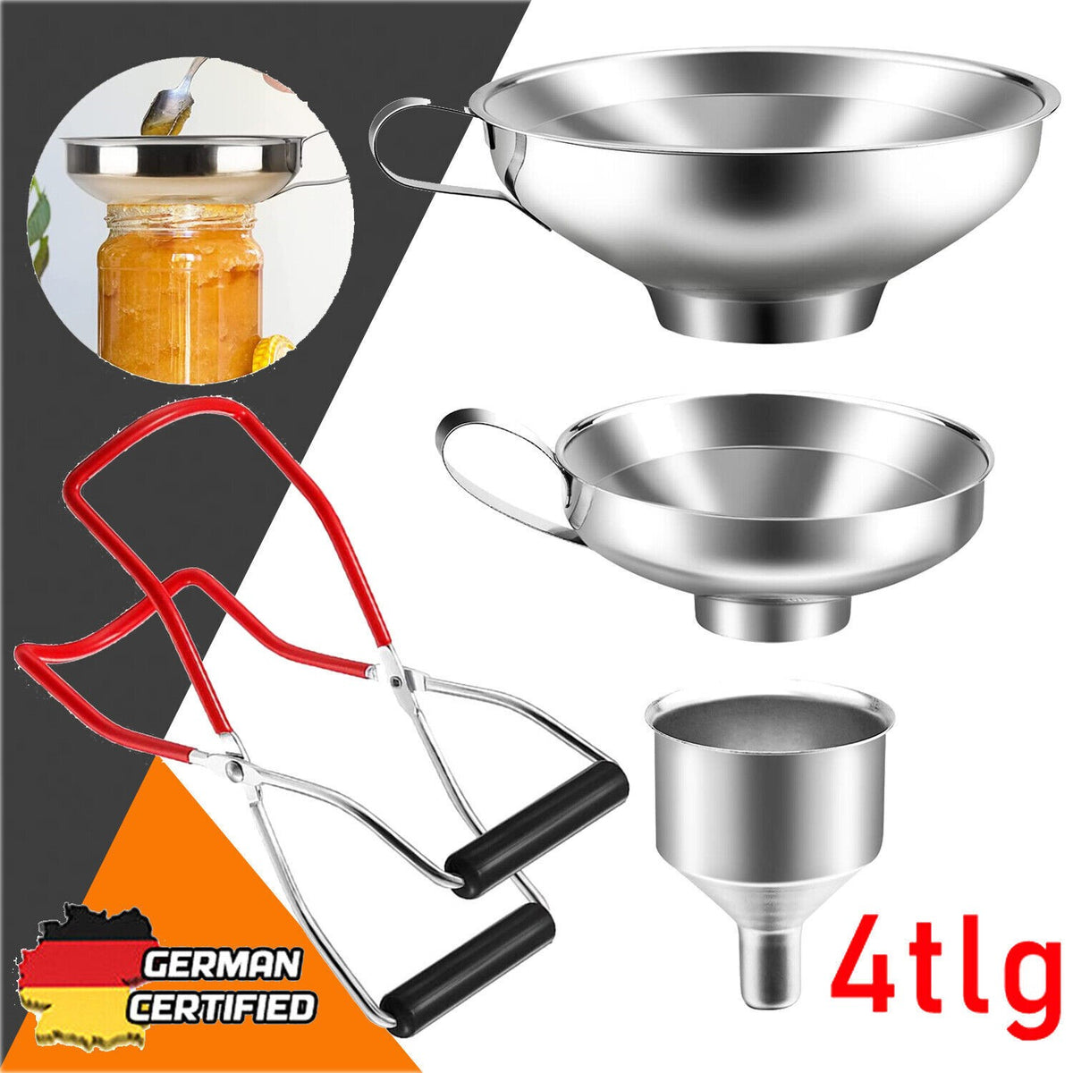 Stainless Steel Funnel Can Lifting Tongs Set Canning Hoppers Filter Jar Lifter
