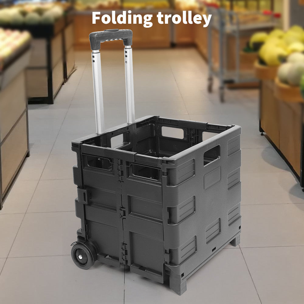 45L Folding Boot Cart Shopping Trolley Fold Up Storage Box Wheels Crate Foldable