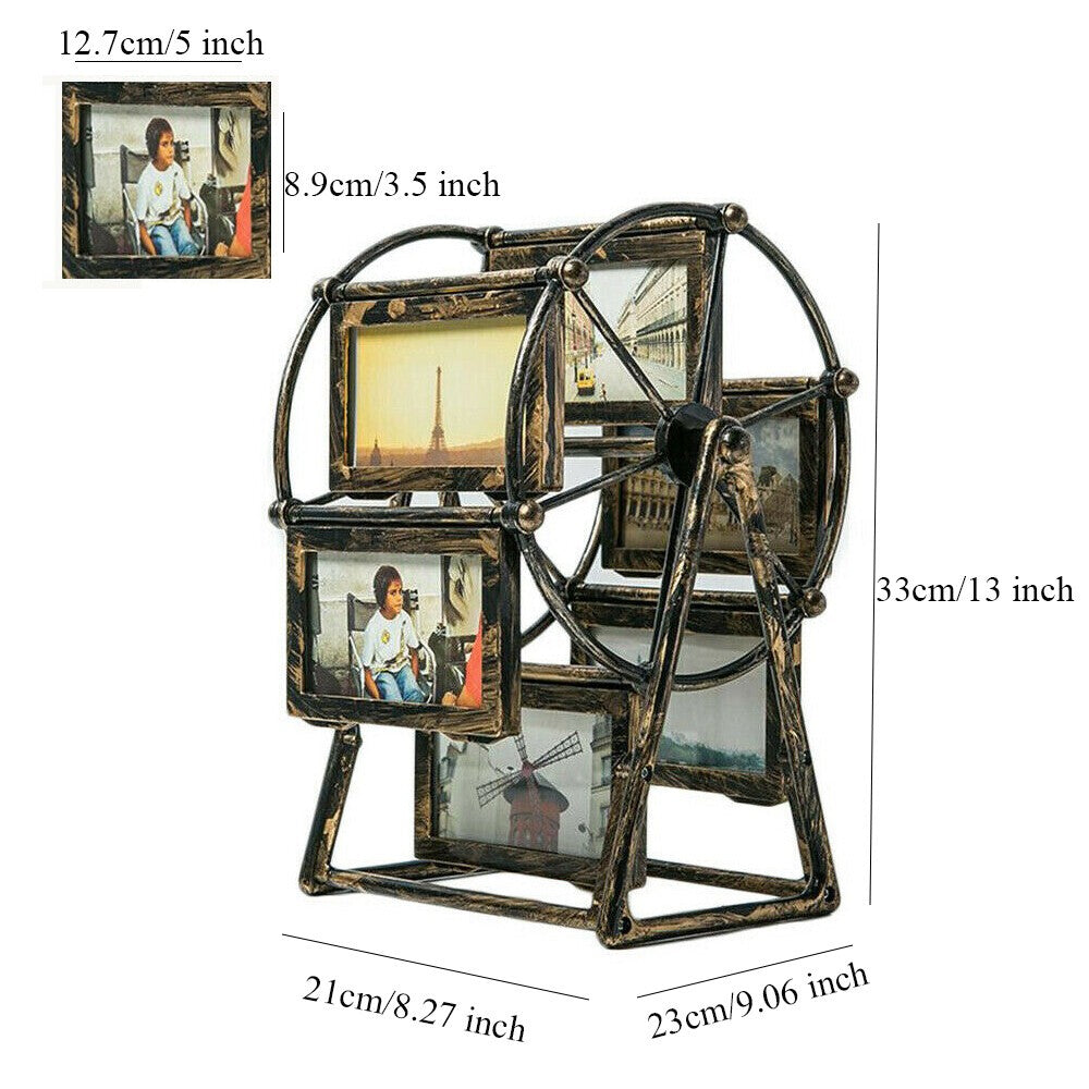 Rotating Ferris Wheel Photo Frame 12-Slot Vintage Wedding Carousel Picture Frame