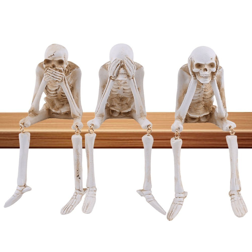 Halloween Resin Skeleton Figurine 'See No Evil, Hear No Evil, Speak No Evil'
