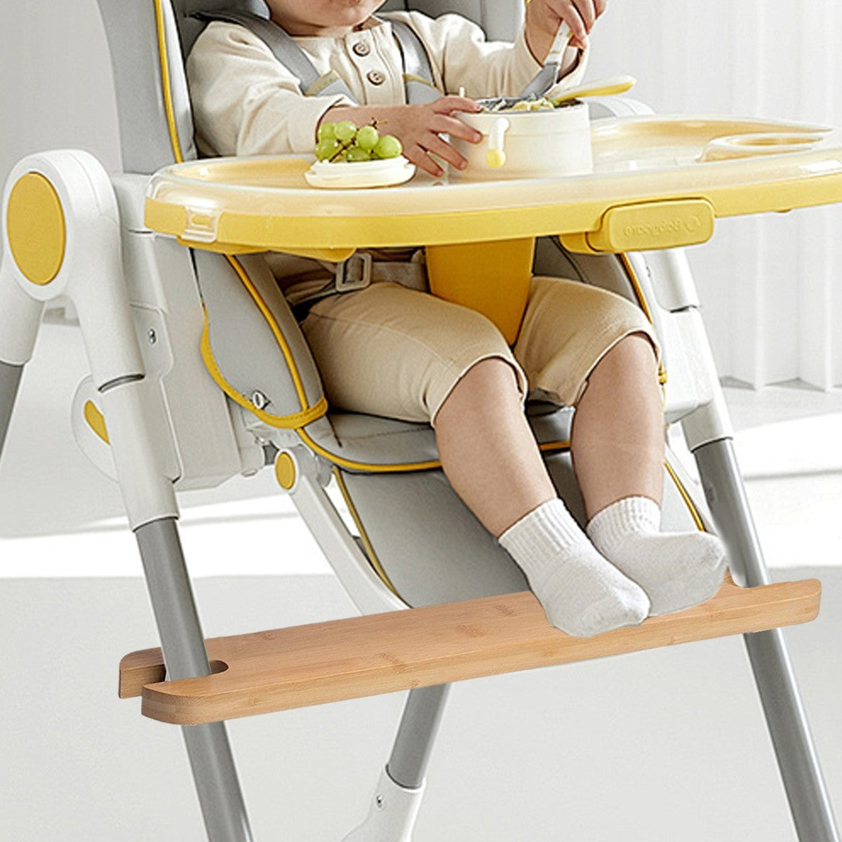 Adjustable Solid Bamboo High Chair Footrest Universal Fit Wooden Foot Support