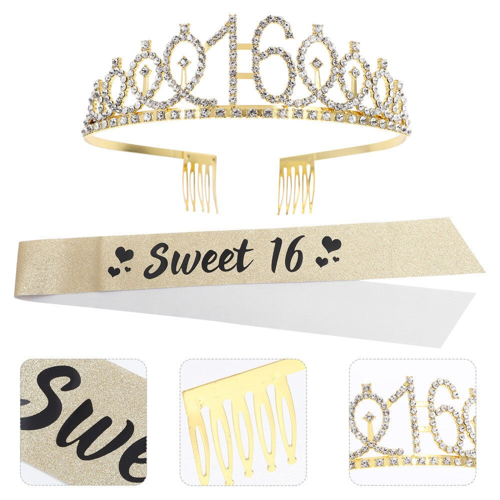 16th Birthday for Female Happy Decorations Sweet Sash and Tiara