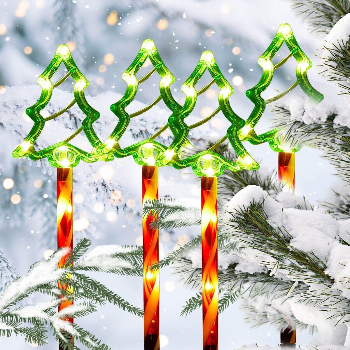 Christmas Tree LED Stake Lights Home Garden Pathway Lights Outdoor Decor 5 Pack