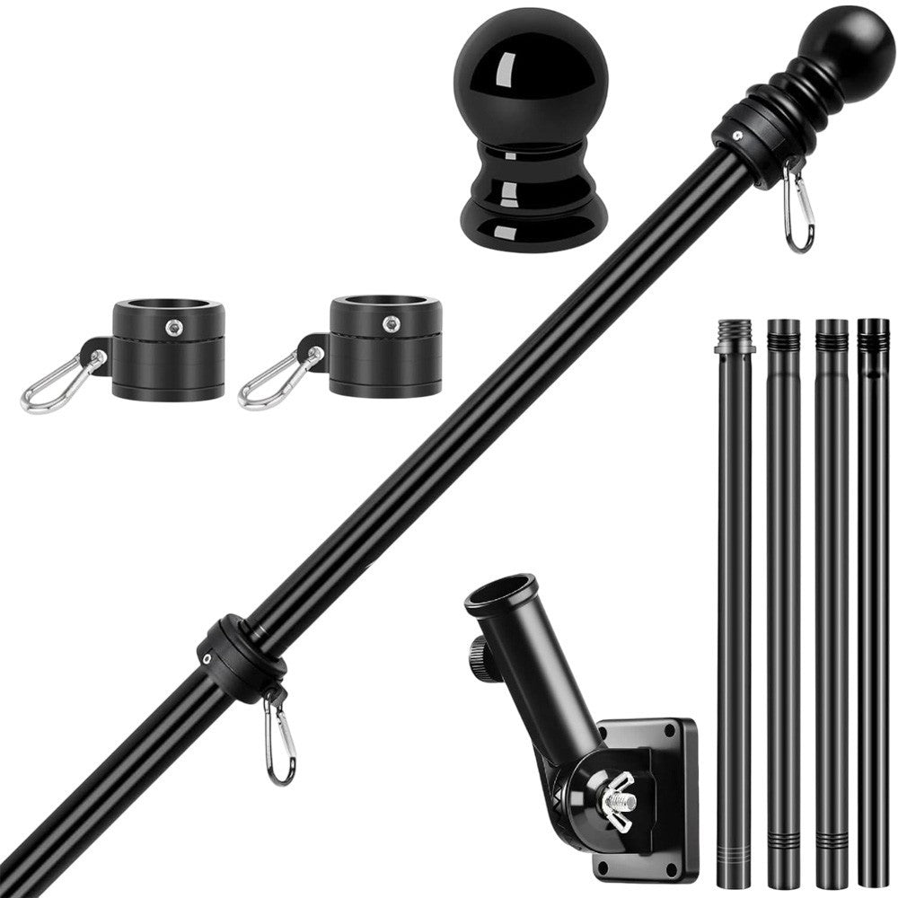 6FT Wall Mounted Adjustable Flag Pole Kit Black Stainless Steel Mounting Bracket