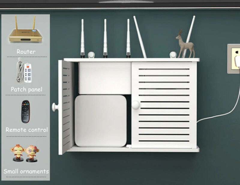 Wifi Router Shelf Storage Box Wall Mounted Cable Wire Hanging Bracket Organizer