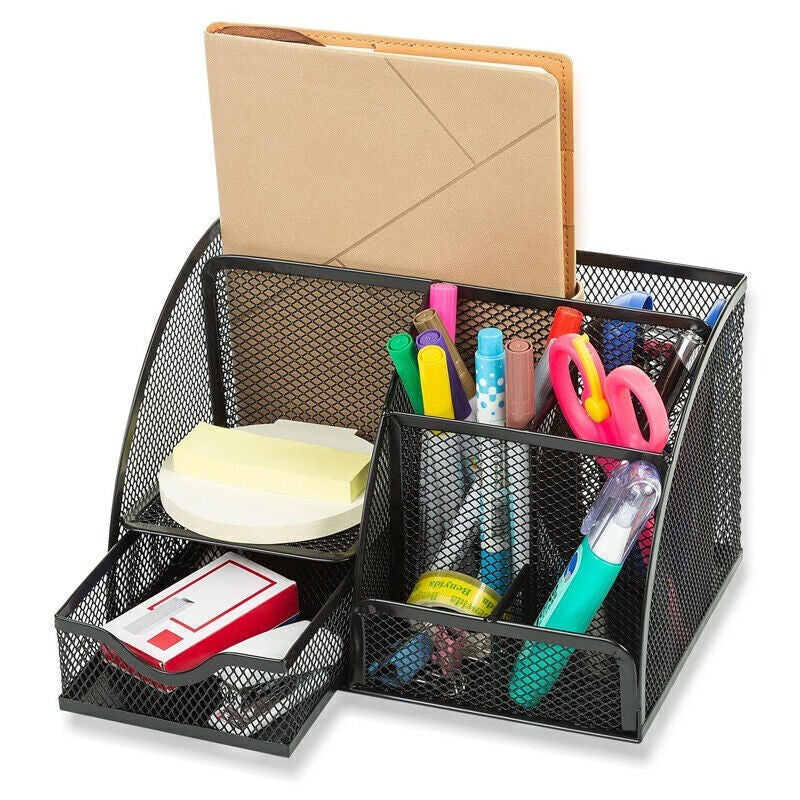 Metal Mesh Desk Organiser Stationery Pen Pencil Holder Tidy Storage For Office