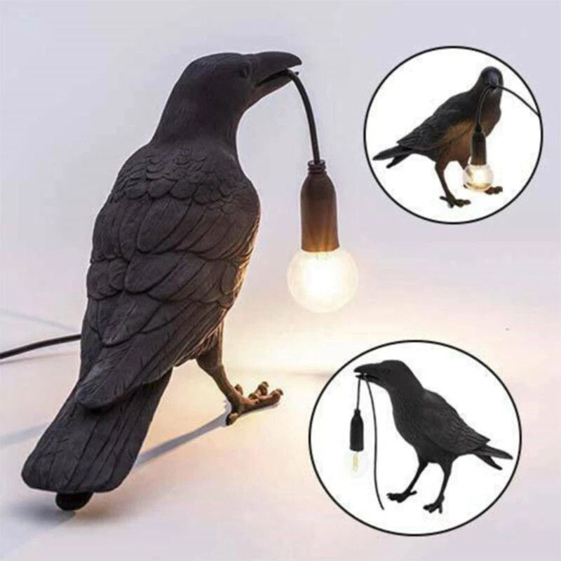 2pcs Raven Crow desk Lamp Resin Bird Light Gothic Bedside Lamp Home Decor LED
