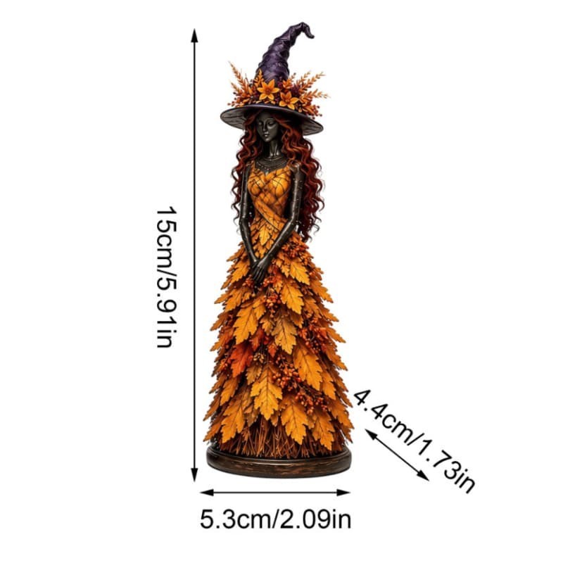 Fall Enchanted Autumn Witch Figurine, Halloween Witch Statue (Golden Harvest)