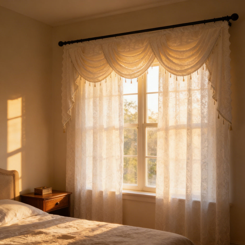 Swag for Windows Waterfall Valance Curtains Beaded Sheer Voile Drapes for Home