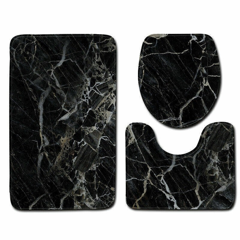 3PCS Marble Bath Mat Pedestal Set Non Slip Bathroom Mats Ultra Soft Toilet Rugs
