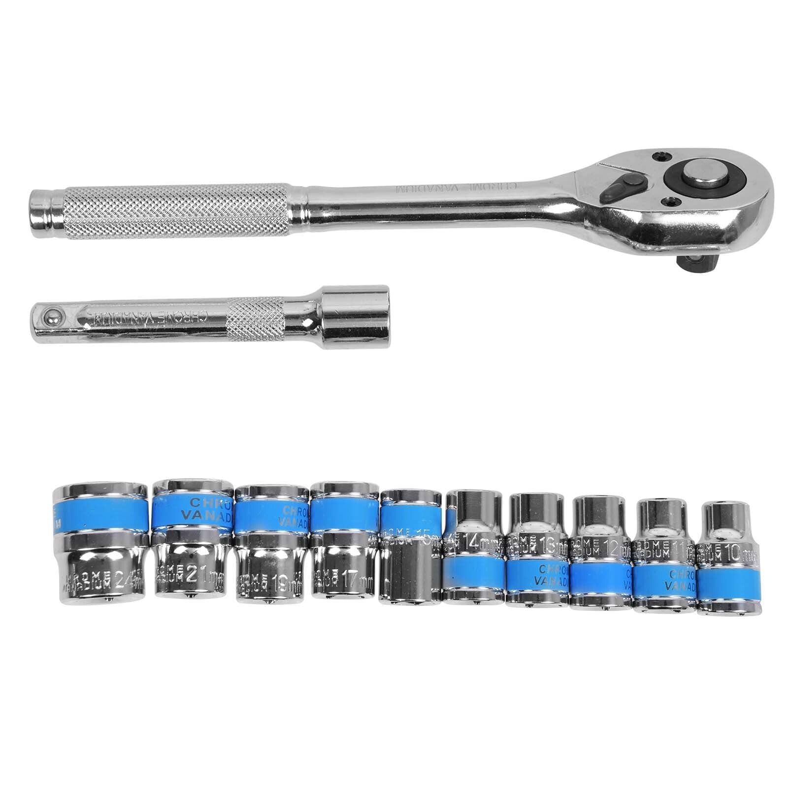 12Pc 1/2'' Socket Set 10-24mm Metric Drive Extension Ratchet Wrench Steel Case