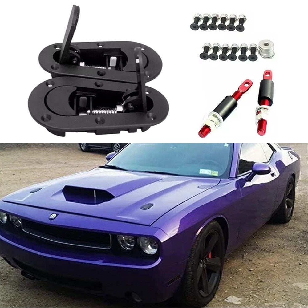UK Motorsport Quick Release Bonnet Catches Plus Flush Locking Pin Kit Black Aero