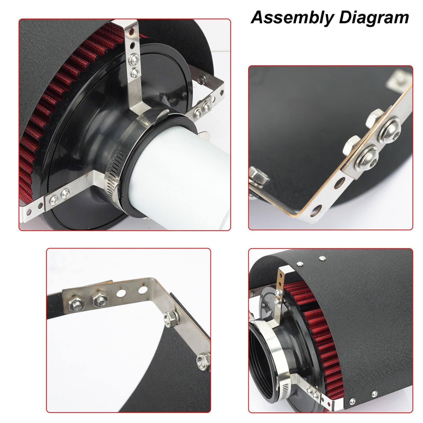 Black Cone Air Intake Filter Heat Shield Cover Universal 2.25"-3.5''