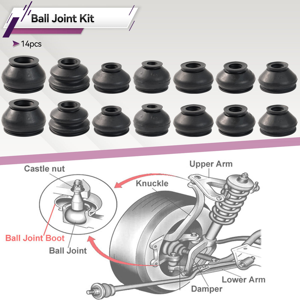 7SizeX2 Universal Multipack Ball Joint Rubber Dust Boot Covers End Track Rod Kit
