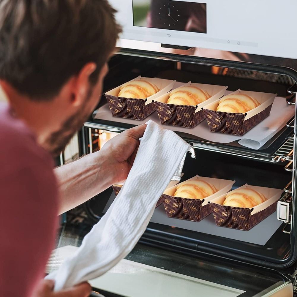 25Pcs Baking Rectangle Kraft Bread Tray Paper Loaf Pans Toast Box Cake Liner