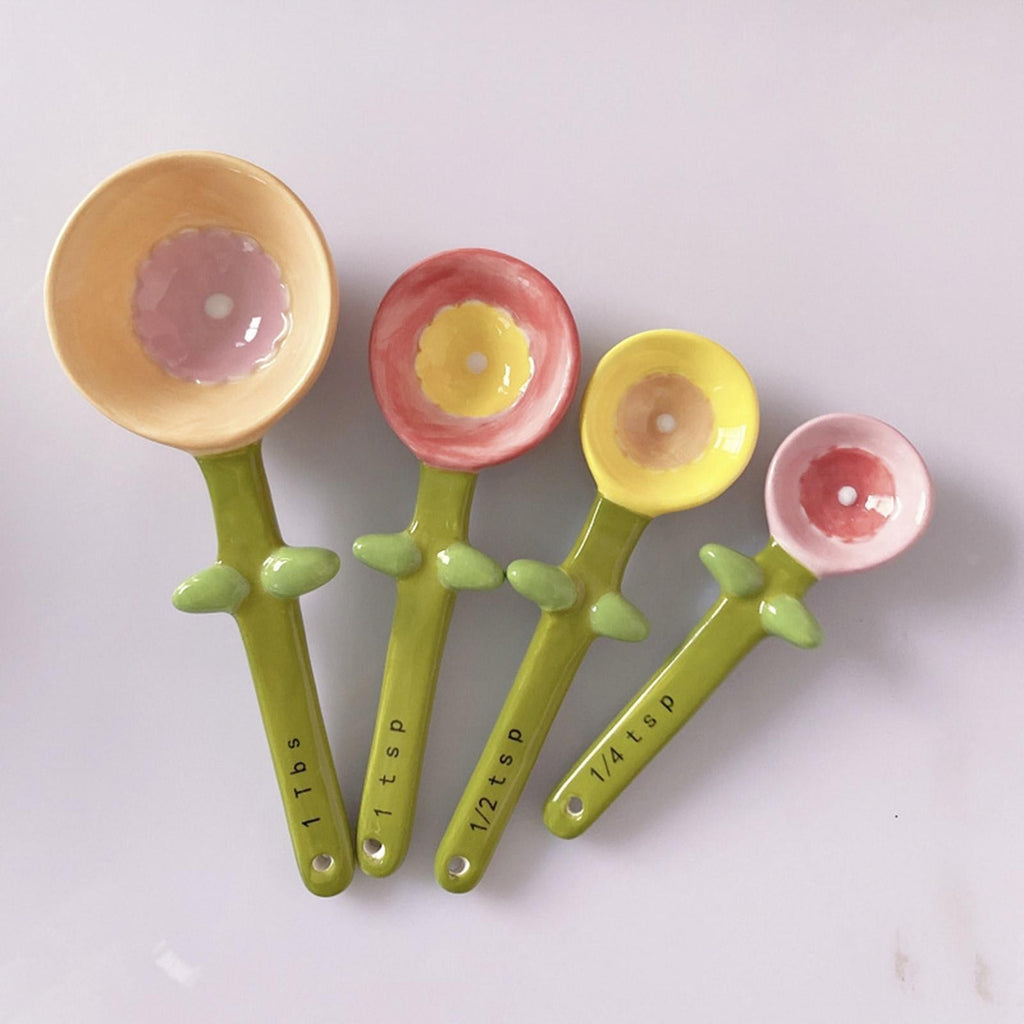 Ceramic Flower Pot Measuring Spoon Set with Base Household