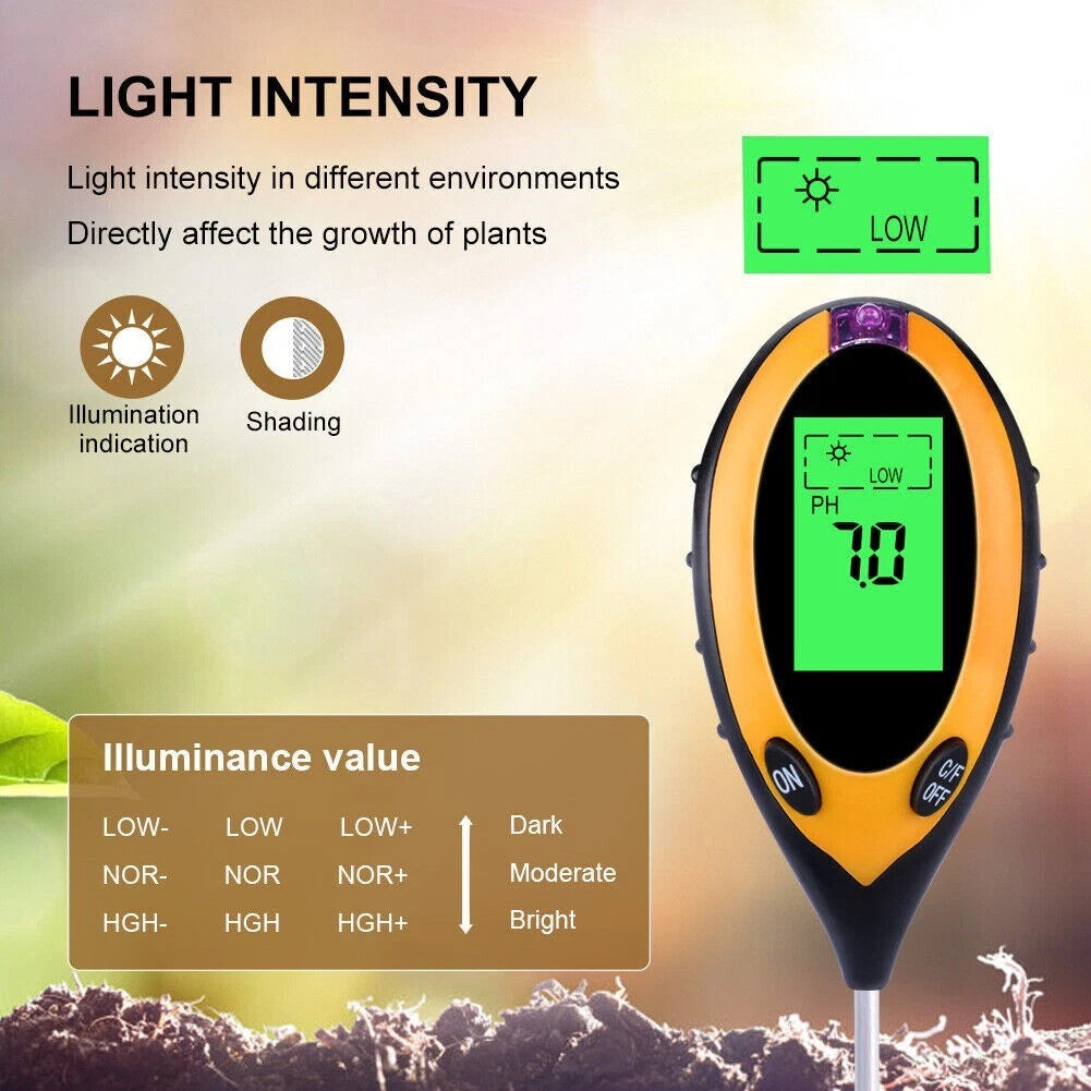 4-in-1 Digital Soil PH Tester–Moisture, Temperature & Light Meter for Plants UK