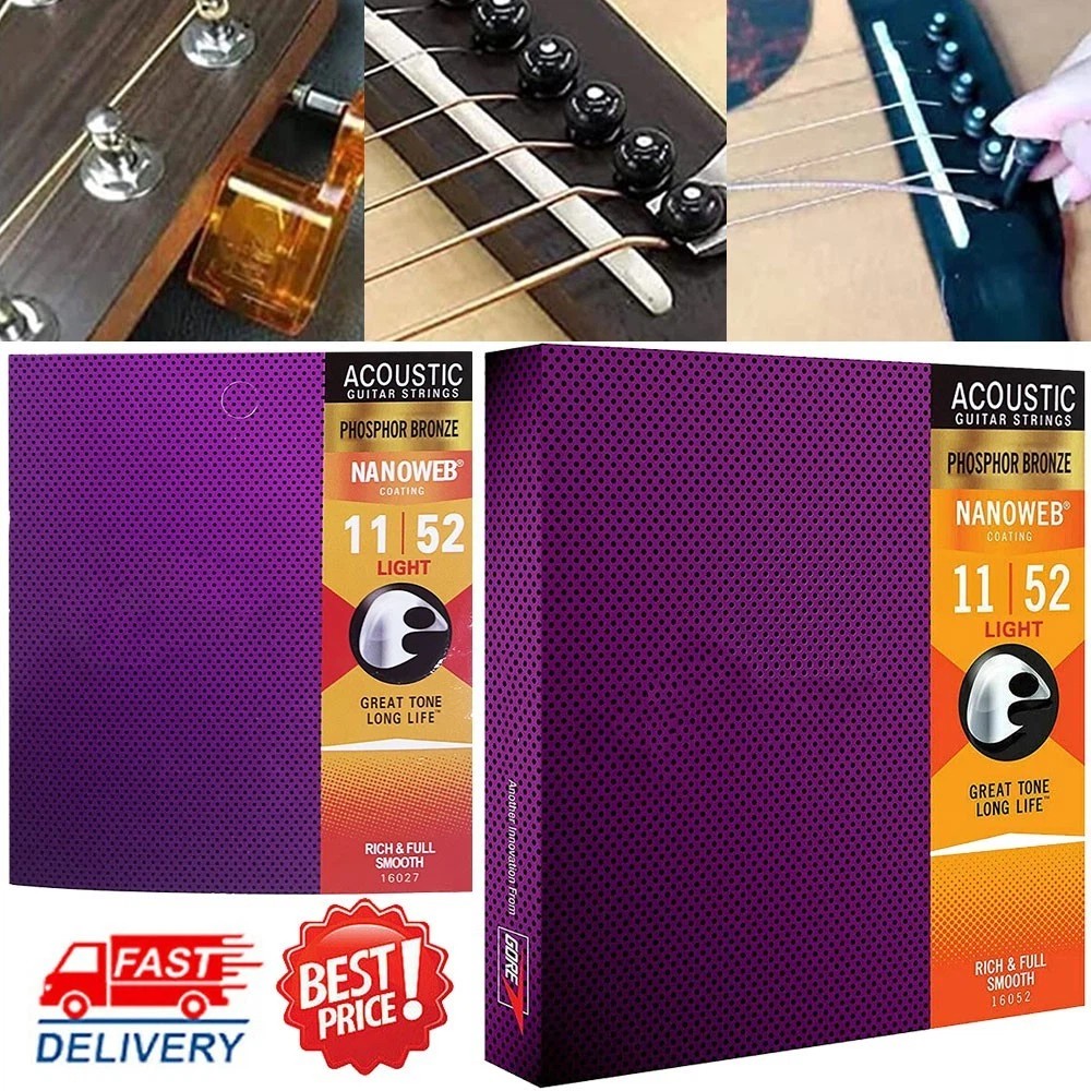 2×Elixir Nanoweb Phosphor Bronze 11-52 Acoustic Guitar Strings Light NN3