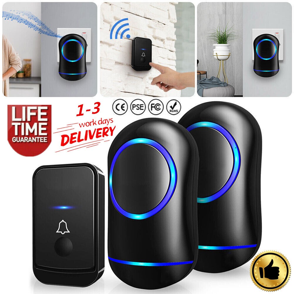 Wireless Door Bell Doorbell LED Flash Waterproof 500M Wall Plug In Loud Chime UK
