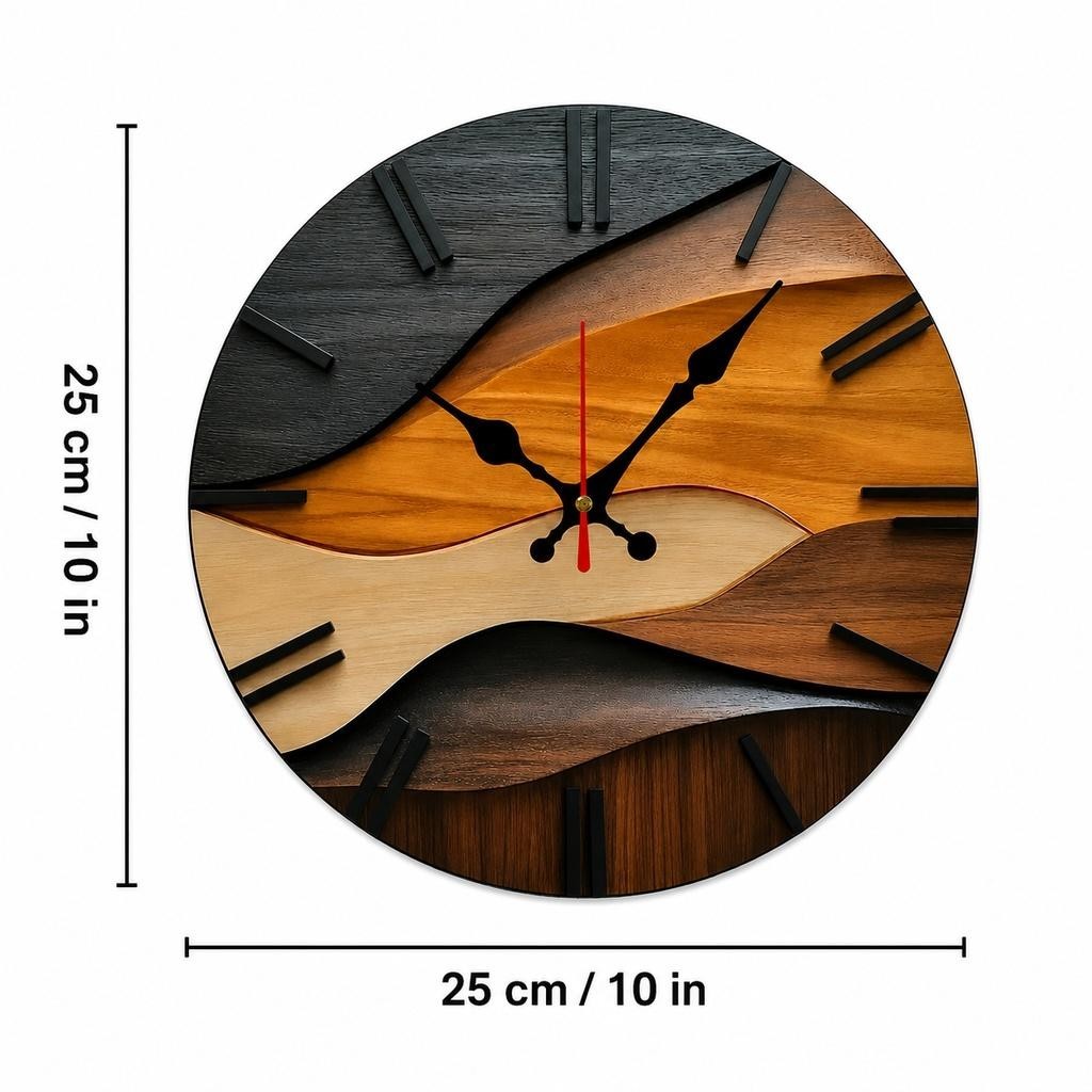 Modern Nordic Wooden Wall Clock Silent Quartz Movement 25cm Round Wall Clock