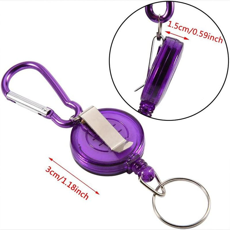 2 x Heavy duty Retractable Pull Badges ID Reel Carabiner Key Chain Cable Recoil