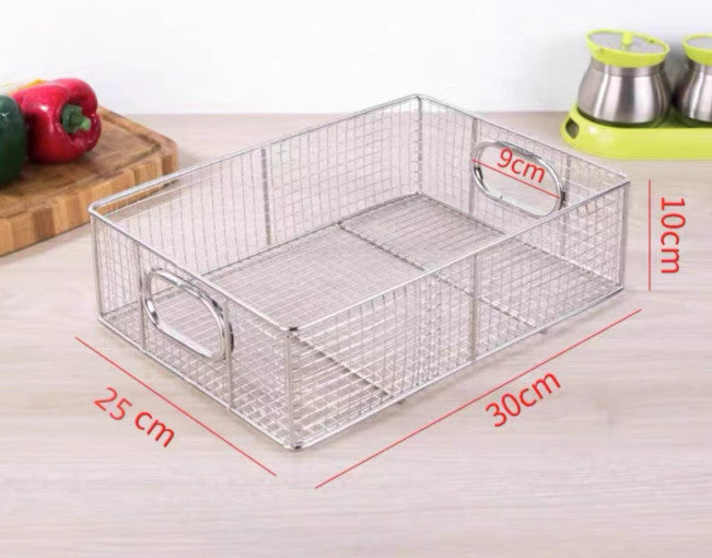 Stainless Steel Wire Food Baskets Buffet Basket Pan with Handle Baking Tool Food