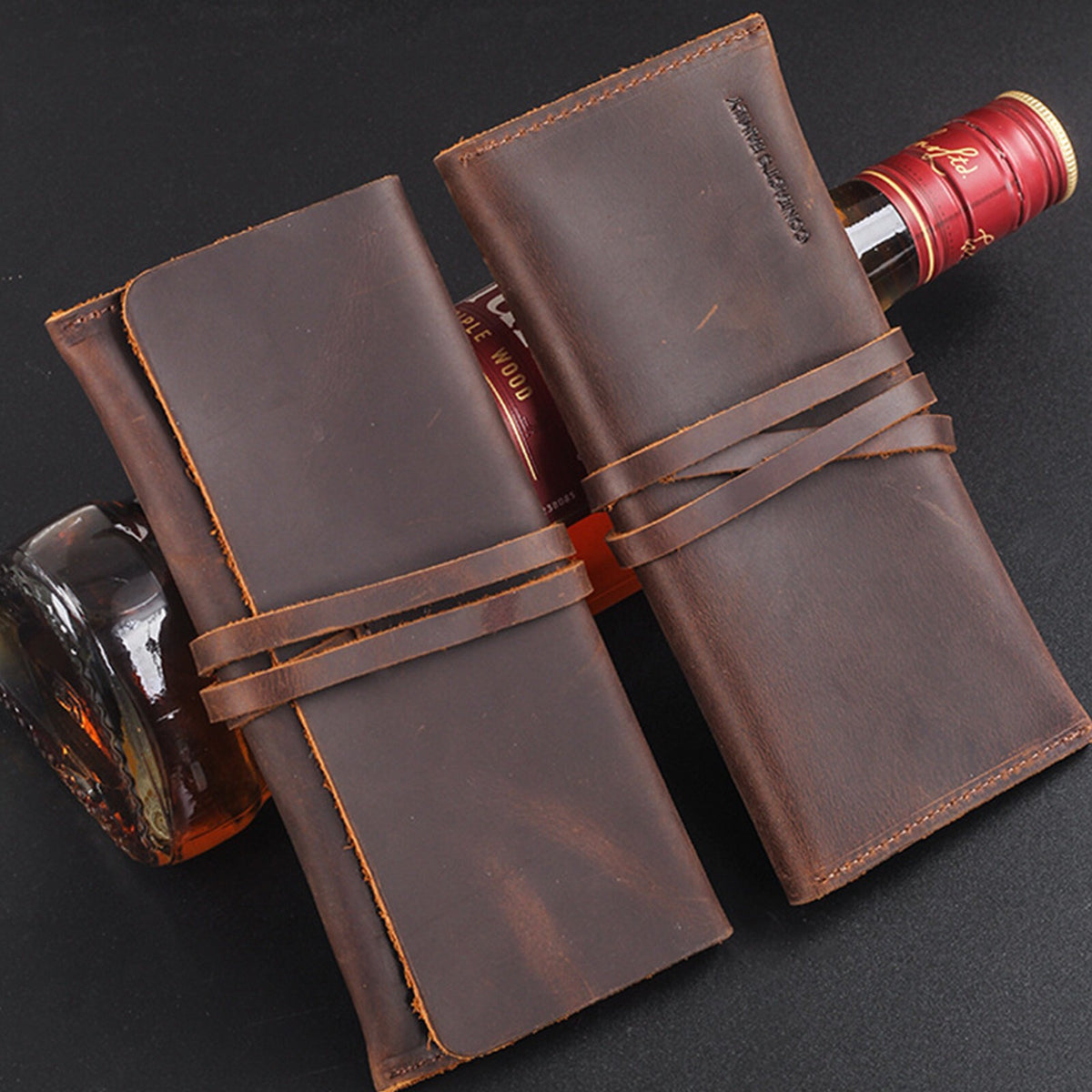 Crazy Horse Leather Folding Pipe Bags Tobacco Roll Pipe Accessories Pouch Cases