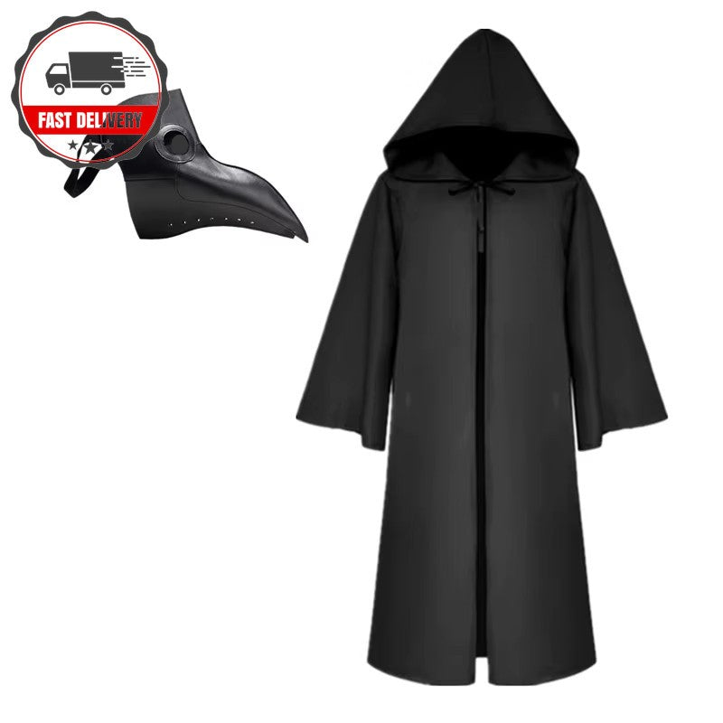 Halloween Plague Doctor Mask Cosplay Costume Set - Adult & Child Black Robe