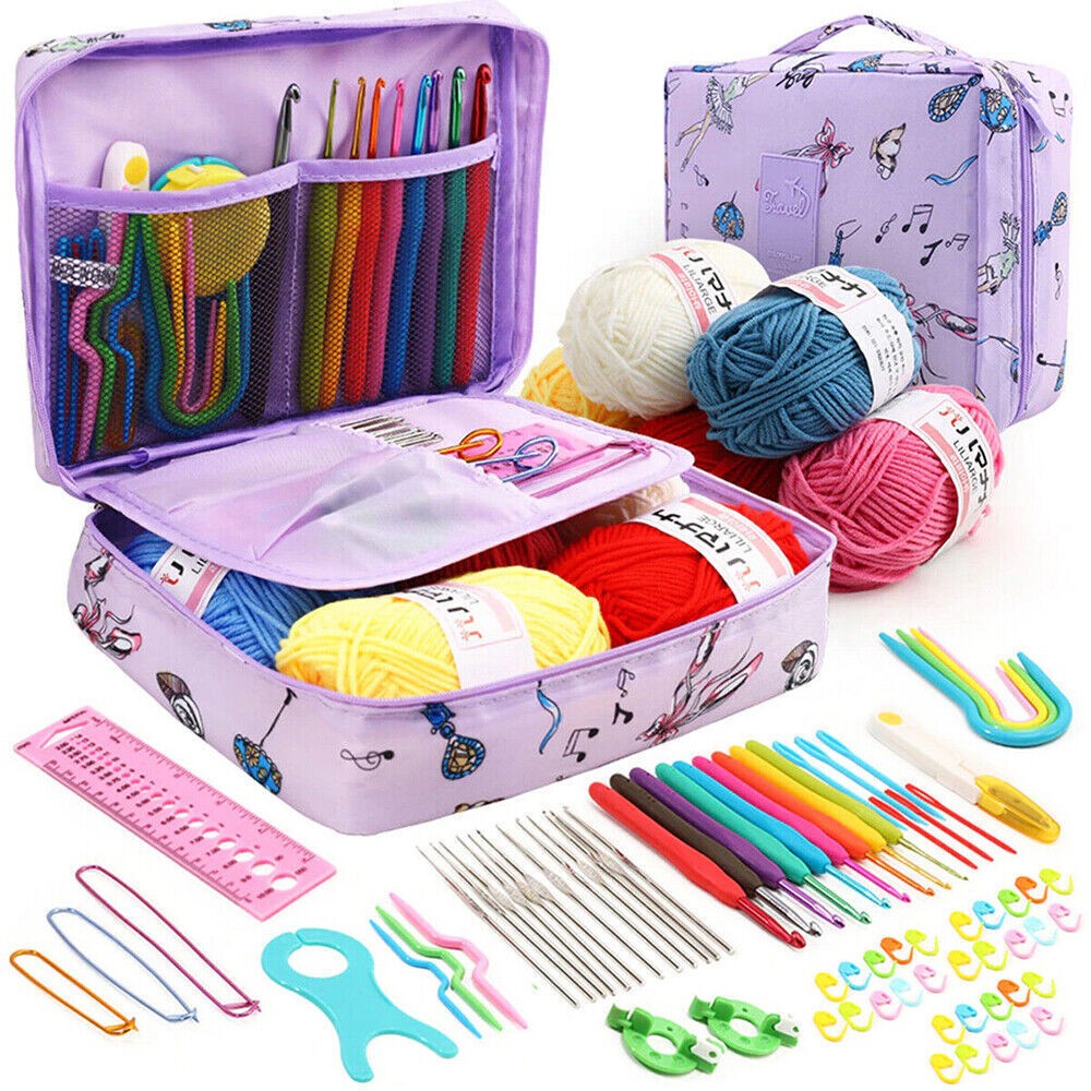 109PCS Crochet Hook Set 5 Rolls Yarn Knitting Needles Kit for Starters beginners