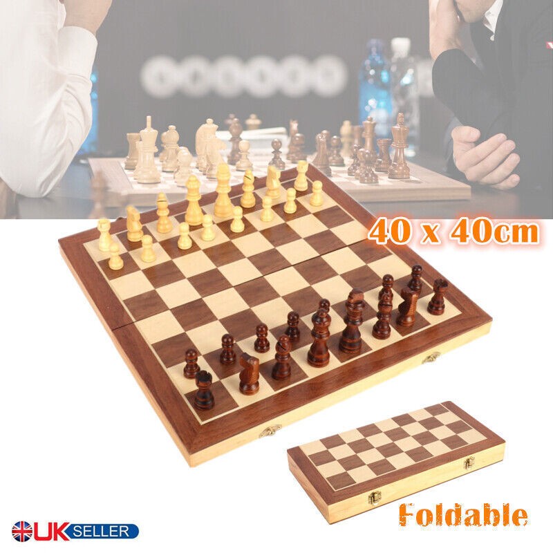 40X40cm Wooden Chess Set Folding Chessboard Magnetic Piece Wood Board Game Large