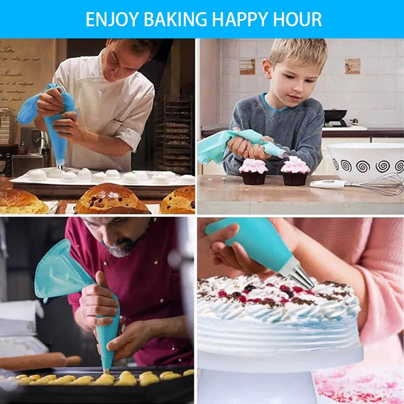 Reusable Silicone Icing Piping Bag Set with Stainless Steel Nozzles Cake Decorat