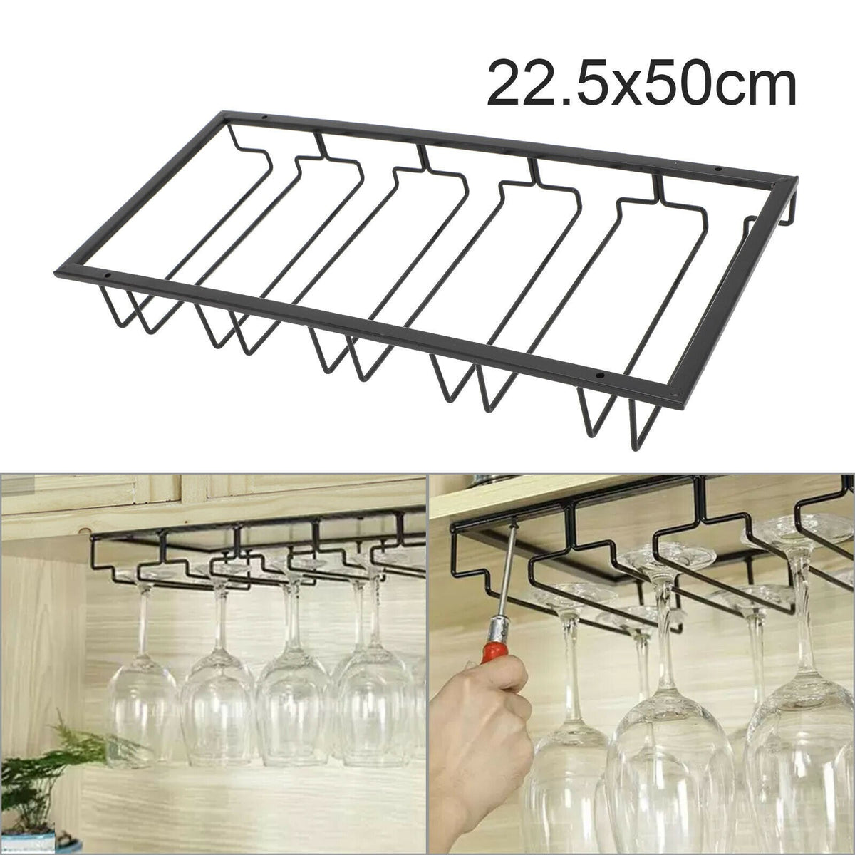 5 Rows Wine Glass Rack Under Cabinet Stemware Rack Wine Glass Cup Organizer