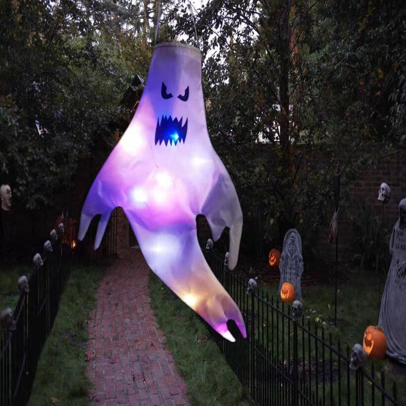 2 LED Light Ghost Windsock Halloween Decor Garden Decor Props Party Home Hanging