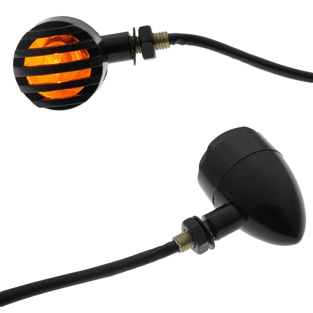 4x Black Turn Signal Indicator Amber Light For Bobber Chopper Cruiser