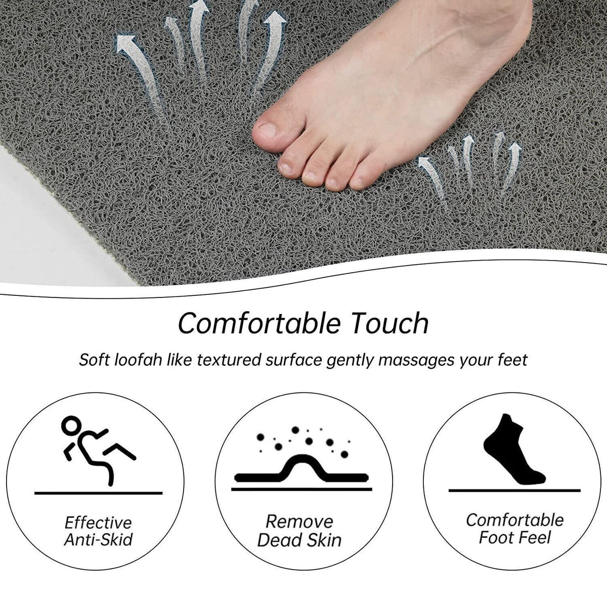 Non-Slip Anti Mould PVC Bath Mat Quick Dry Loofah Shower Mat for Inside Shower