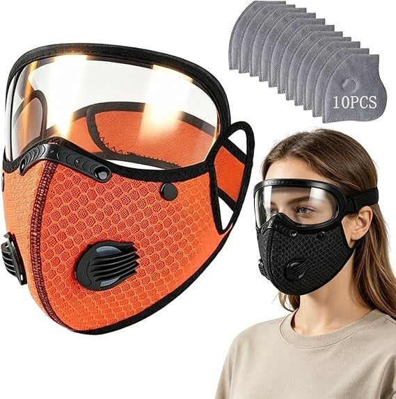 Reusable Carbon Filter Dust Mask with Adjustable Goggles, With 5-Layer Filter